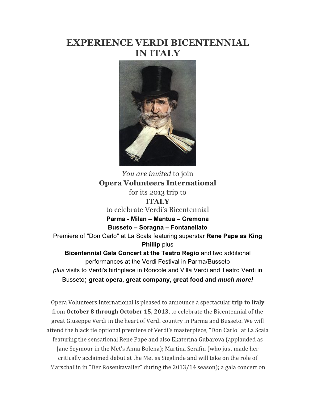 Experience Verdi Bicentennial in Italy