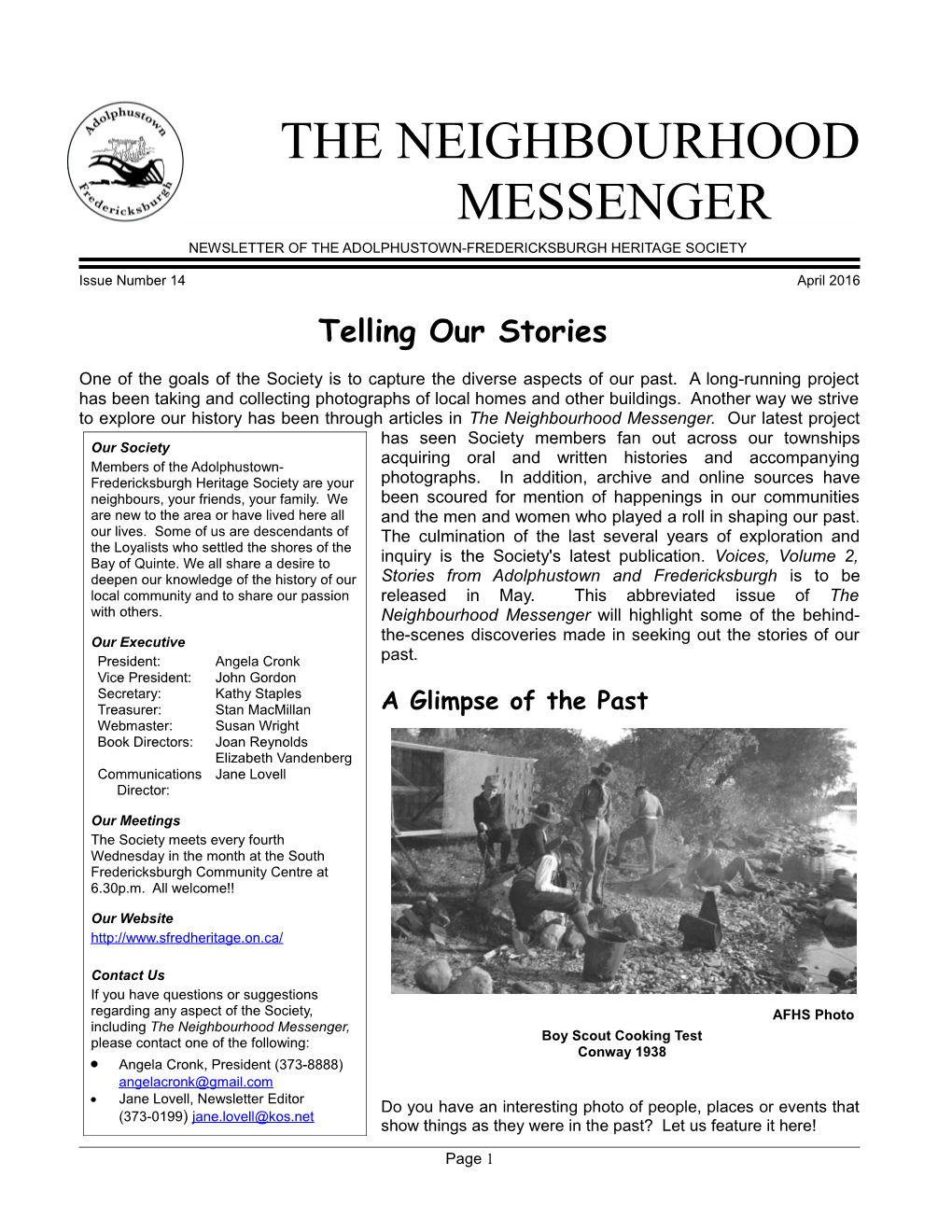 The Neighbourhood Messenger Newsletter of the Adolphustown-Fredericksburgh Heritage Society