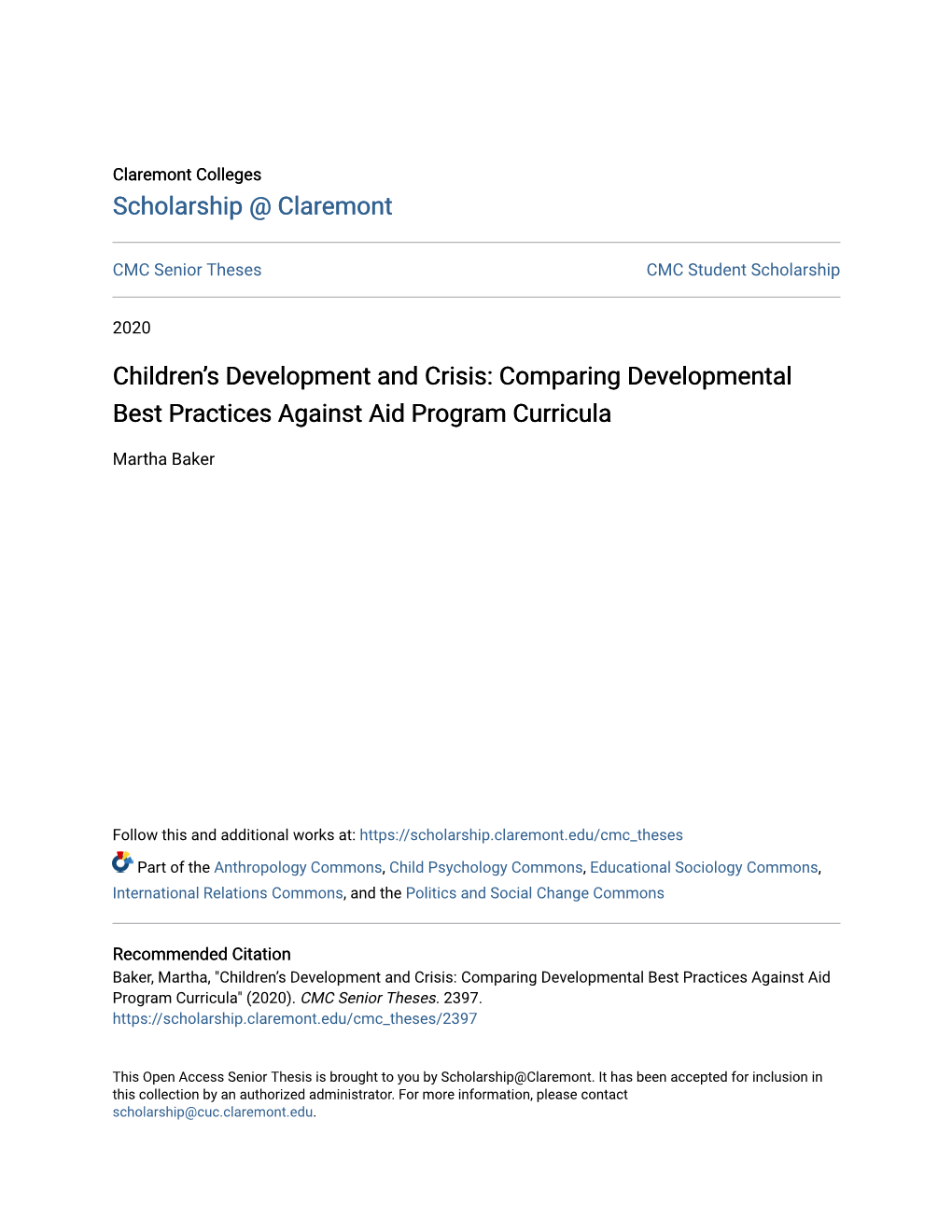 Children's Development and Crisis