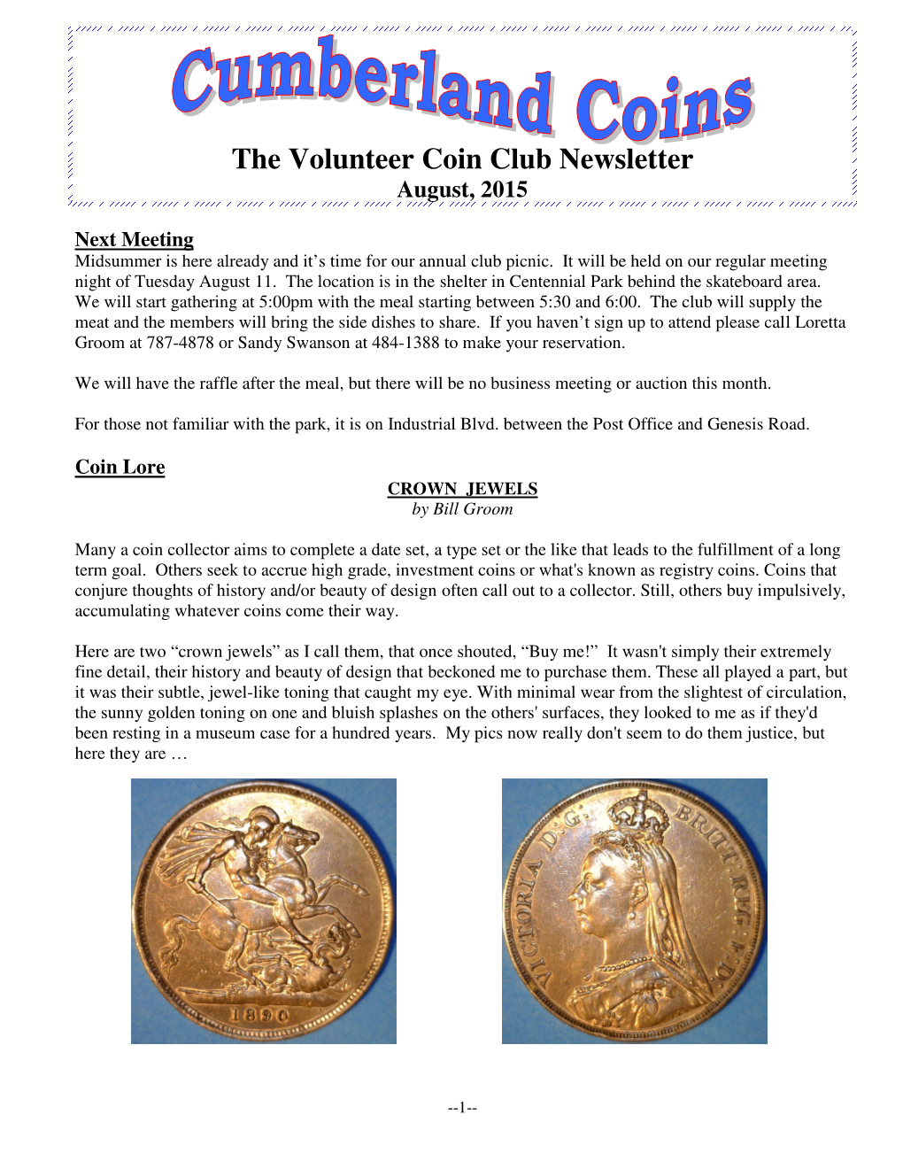 The Volunteer Coin Club Newsletter August, 2015