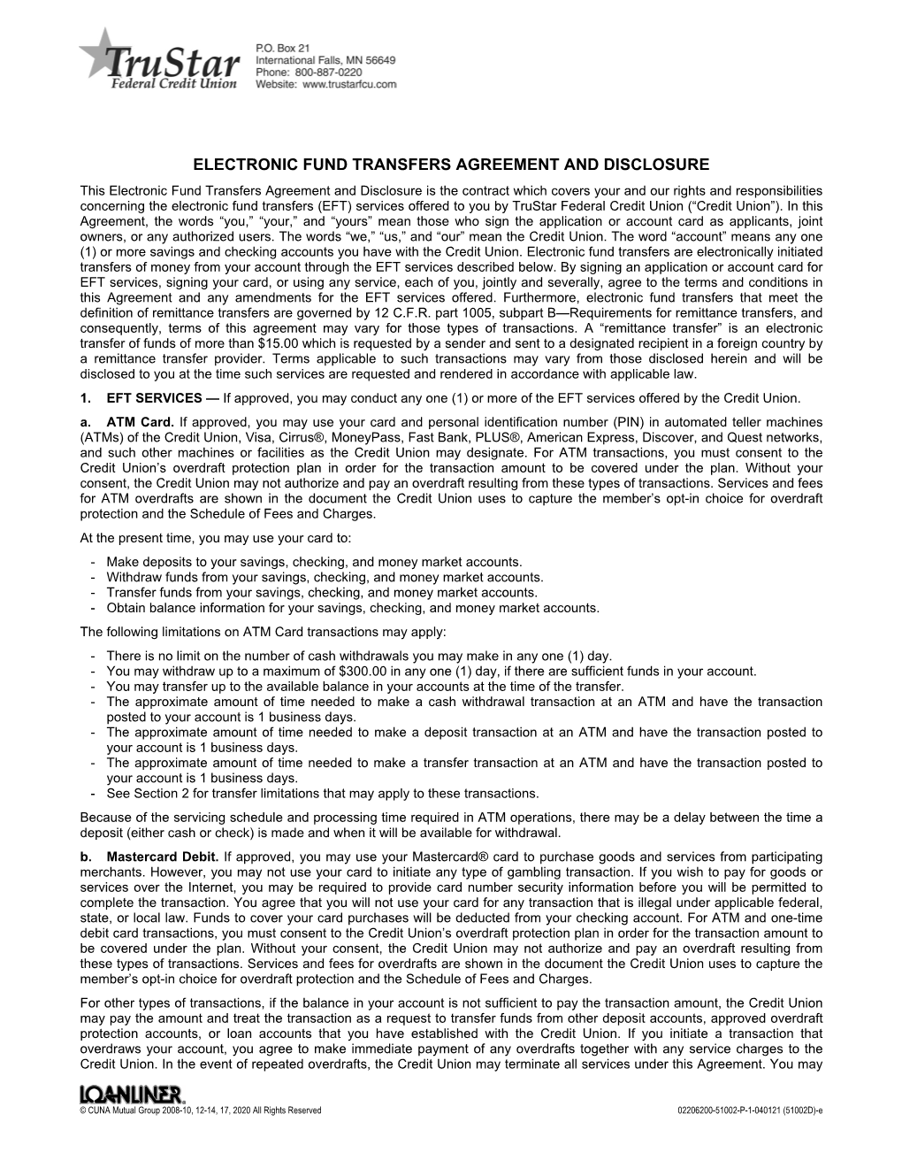 Electronic Fund Transfers Disclosure