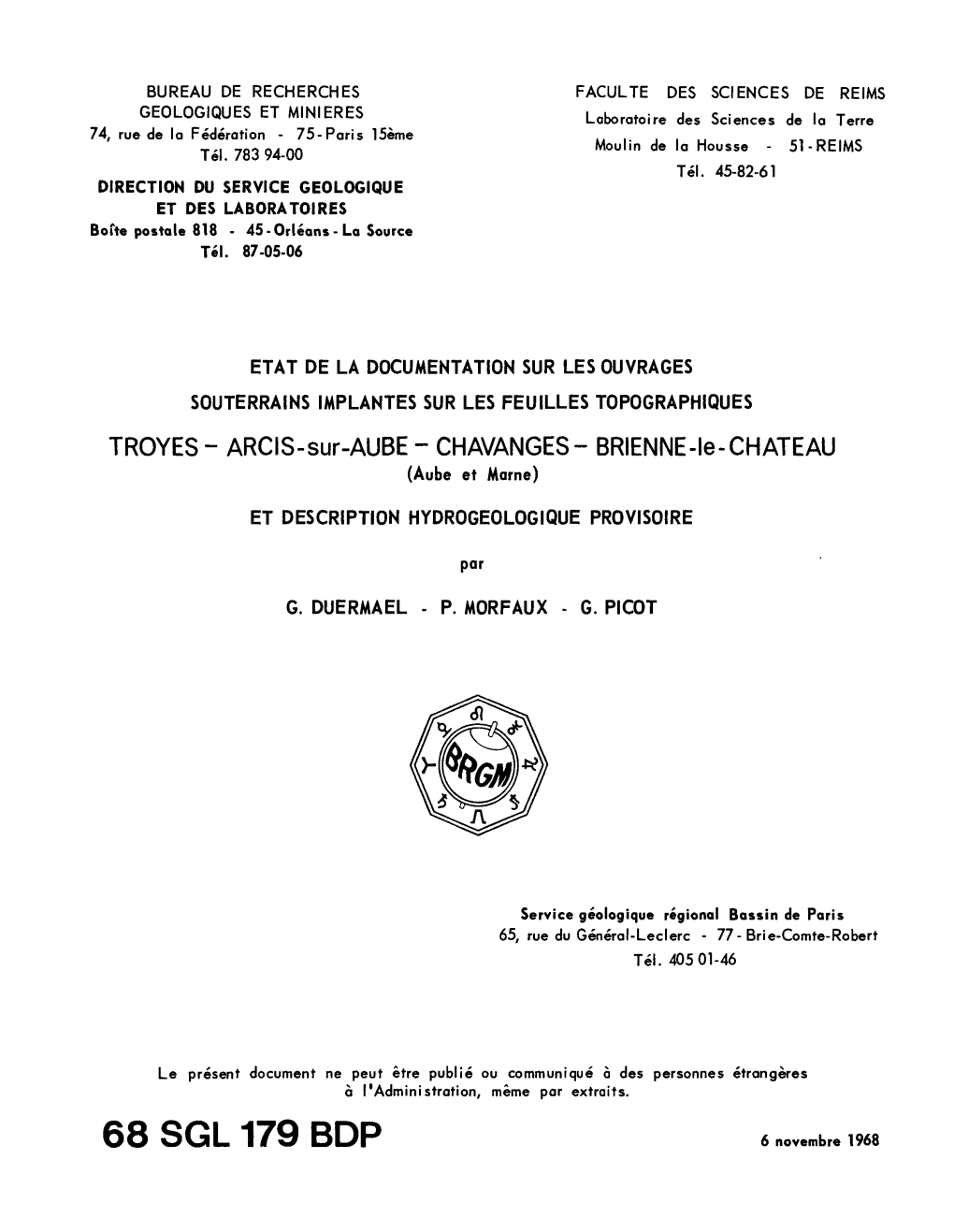 68 SGL 179 BDP 6 Novembre 1968 CHAMPAGNE - ARDENNE