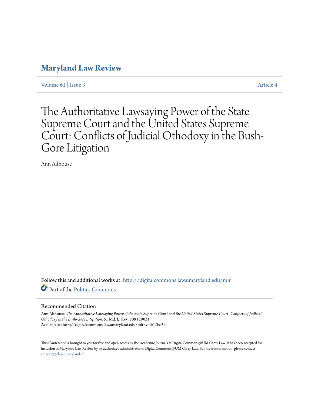 The Authoritative Lawsaying Power of the State Supreme Court and The