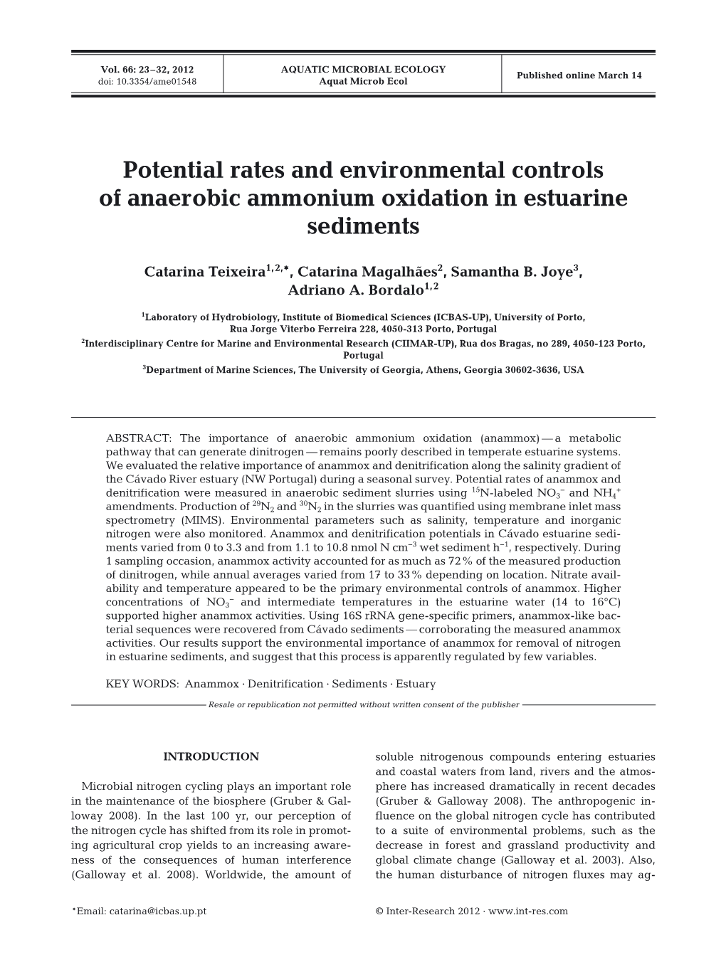 Potential Rates and Environmental Controls of Anaerobic Ammonium Oxidation in Estuarine Sediments