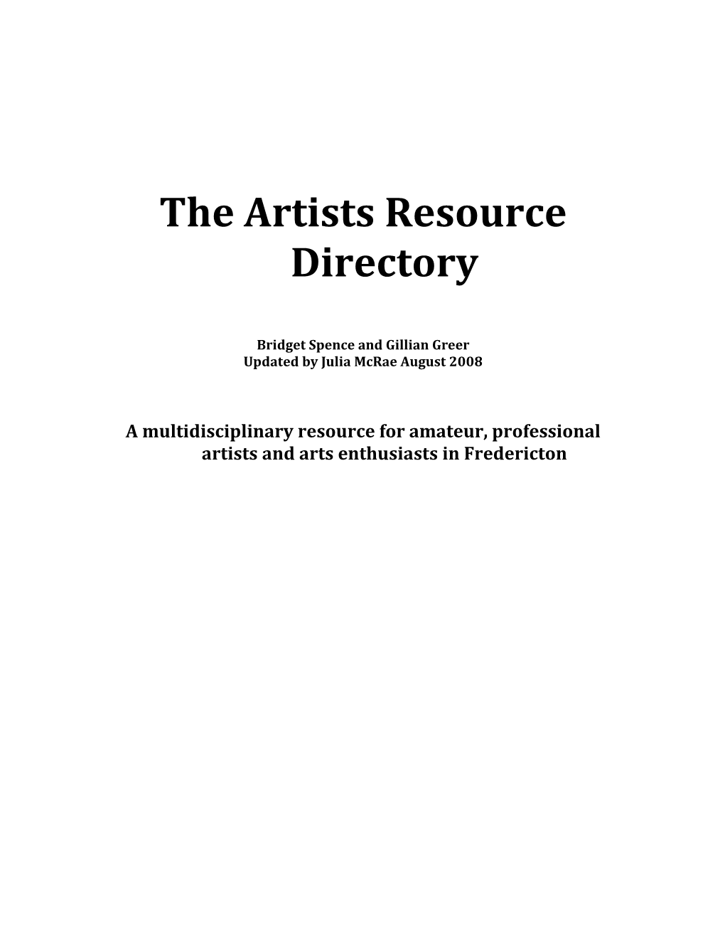 Artist's Resource Directory