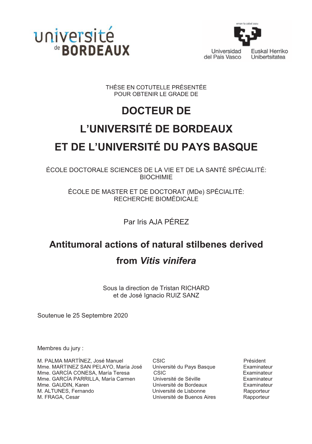 Docteur De L'université De Bordeaux Et De L'université Du Pays Basque