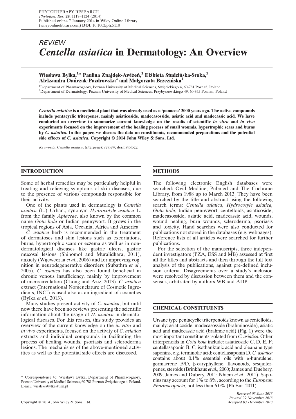 Centella Asiatica in Dermatology: an Overview