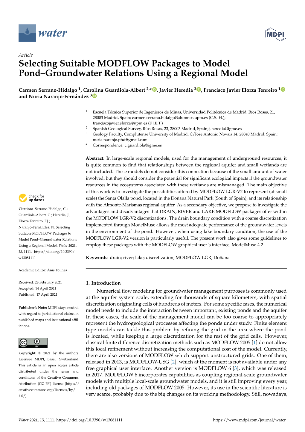 Selecting Suitable MODFLOW Packages to Model Pond–Groundwater Relations Using a Regional Model