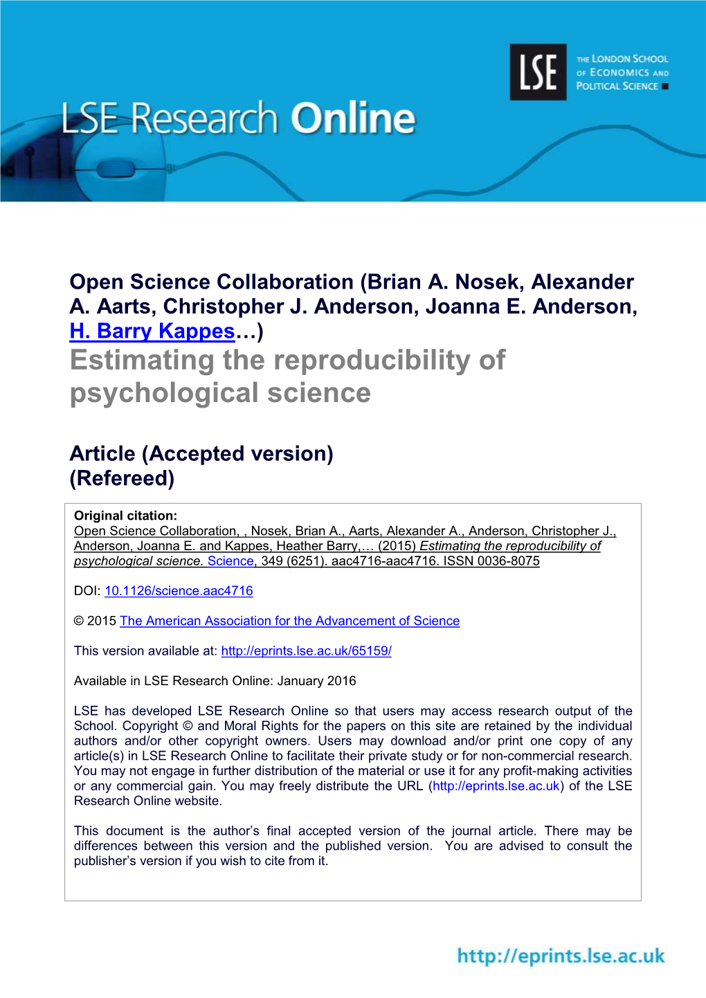 Estimating the Reproducibility of Psychological Science