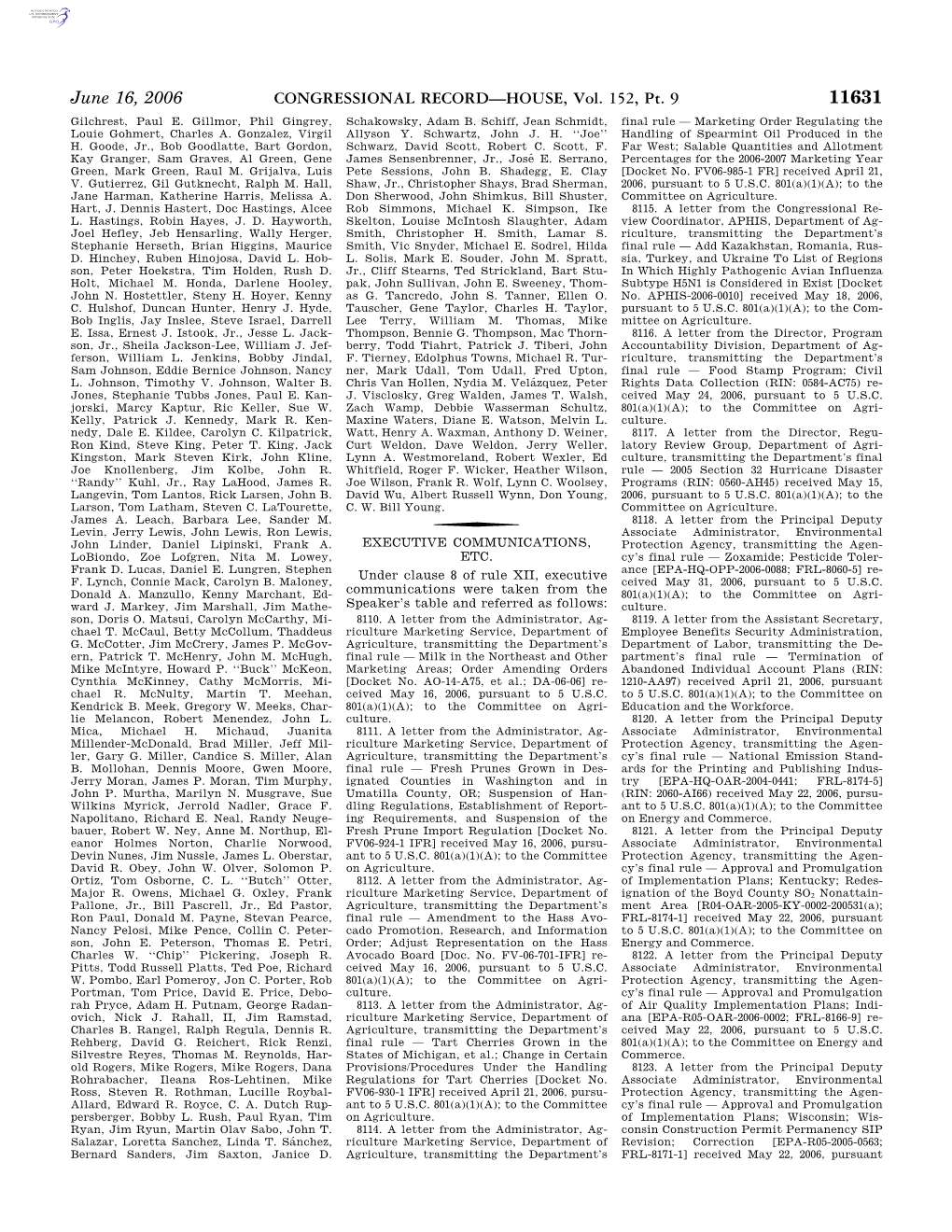 CONGRESSIONAL RECORD—HOUSE, Vol. 152, Pt. 9 June 16, 2006 to 5 U.S.C
