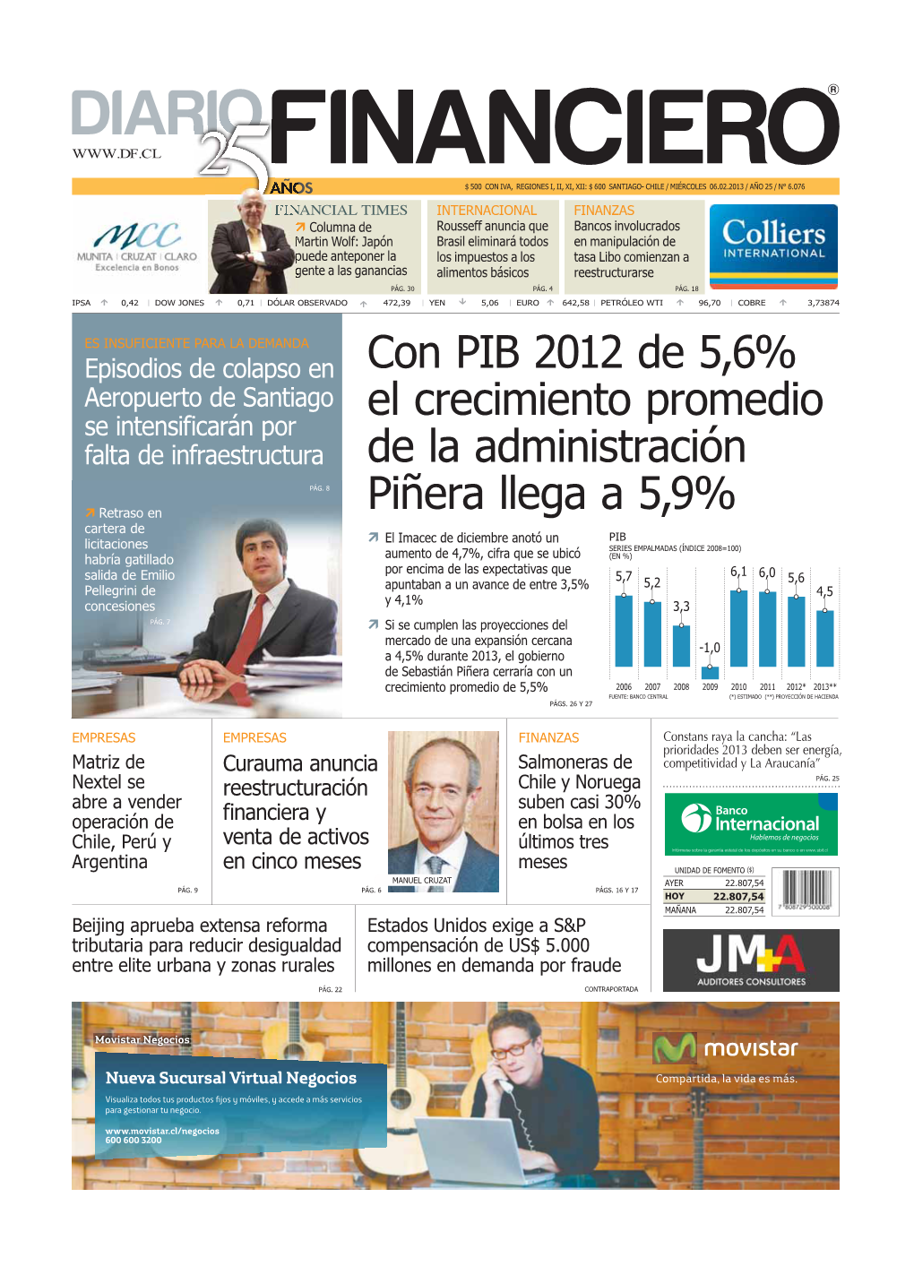 Con PIB 2012 De 5,6% El Crecimiento Promedio De La Administración