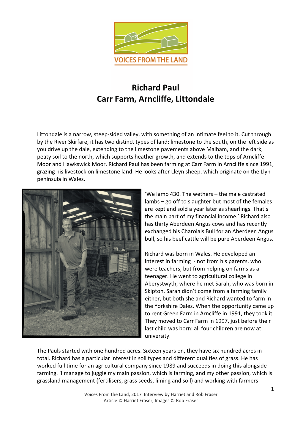 Richard Paul Carr Farm, Arncliffe, Littondale