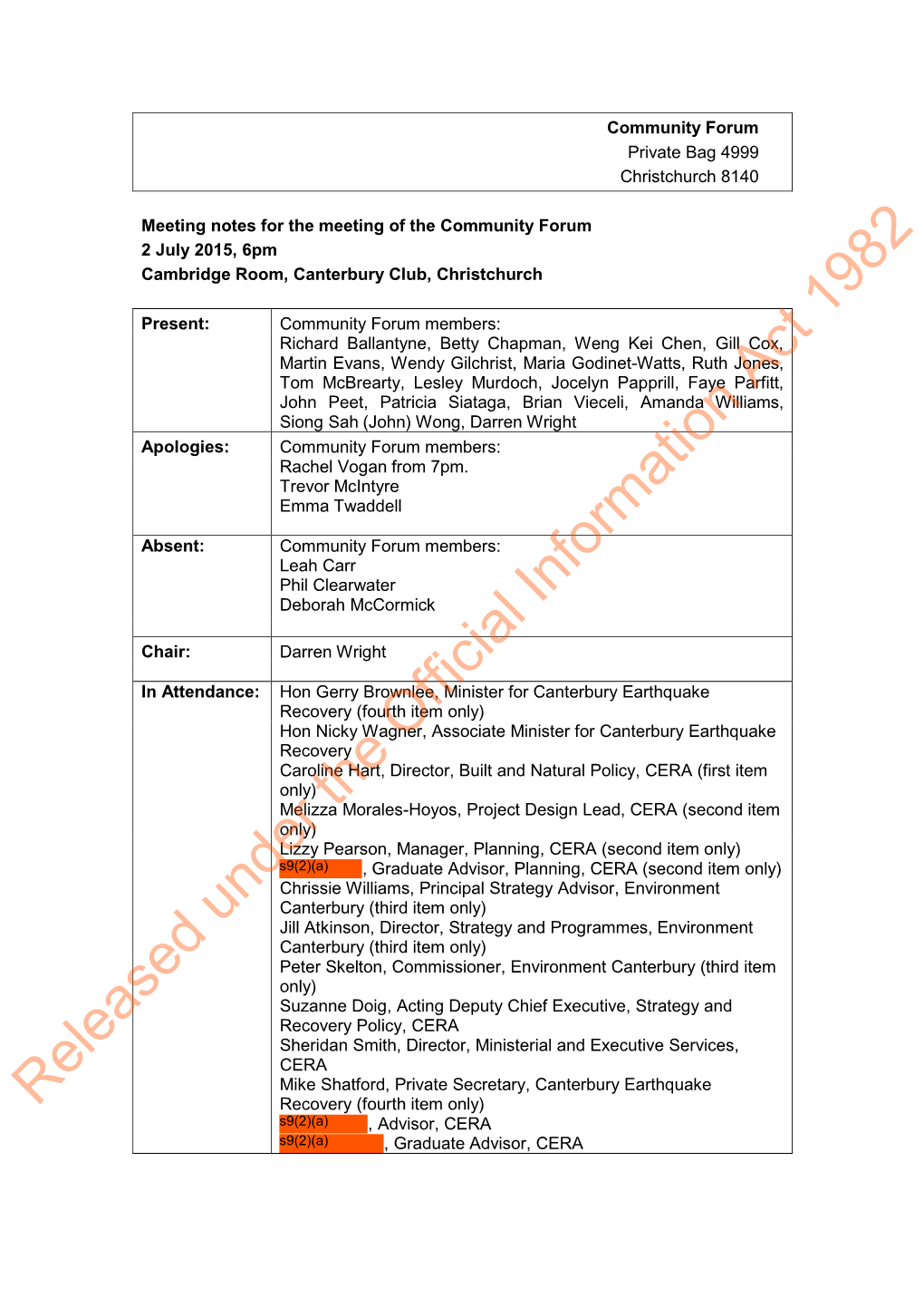 Community Forum Meeting Notes 2 July 2015