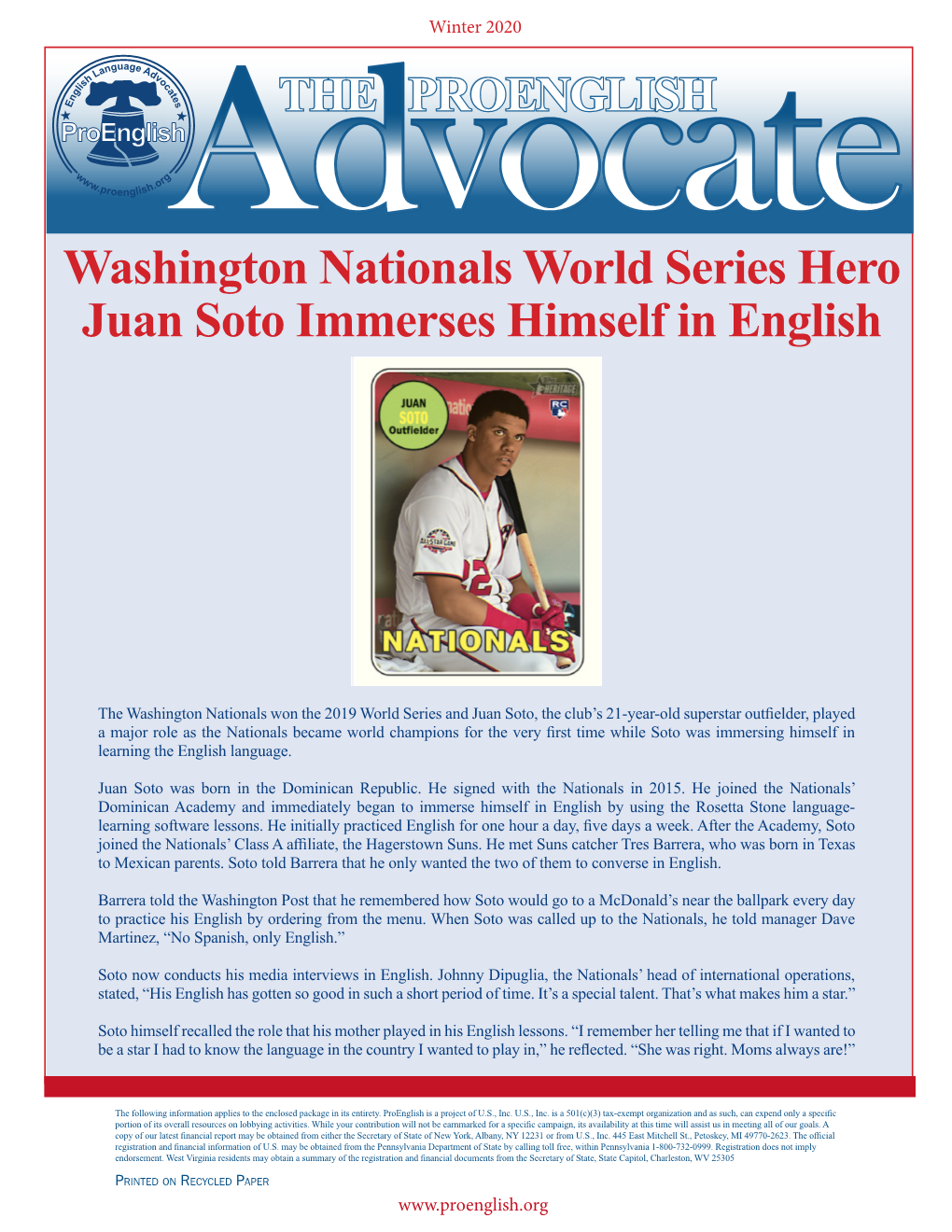Washington Nationals World Series Hero Juan Soto Immerses Himself in English