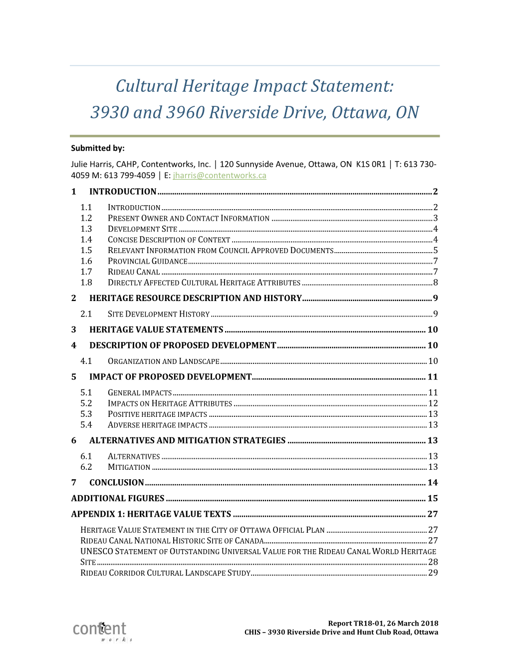 Cultural Heritage Impact Statement: 3930 and 3960 Riverside Drive, Ottawa, ON