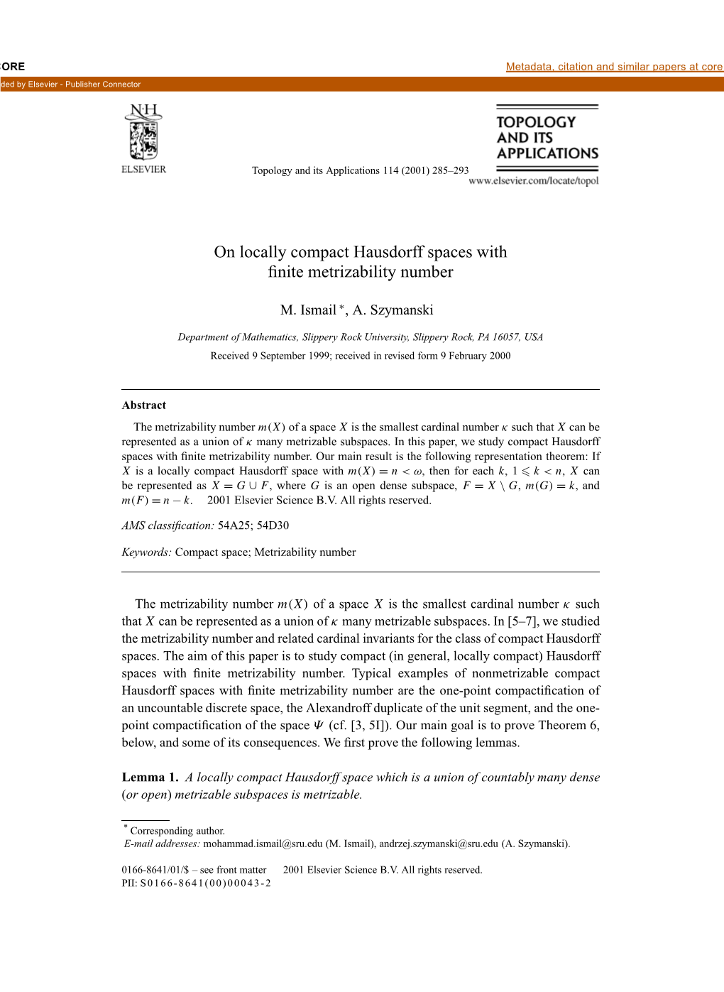 On Locally Compact Hausdorff Spaces with Finite Metrizability Number