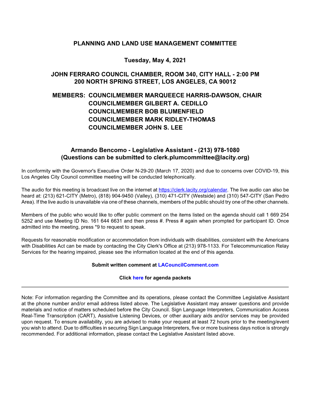 Planning and Land Use Management Committee May 4, 2021 Meeting