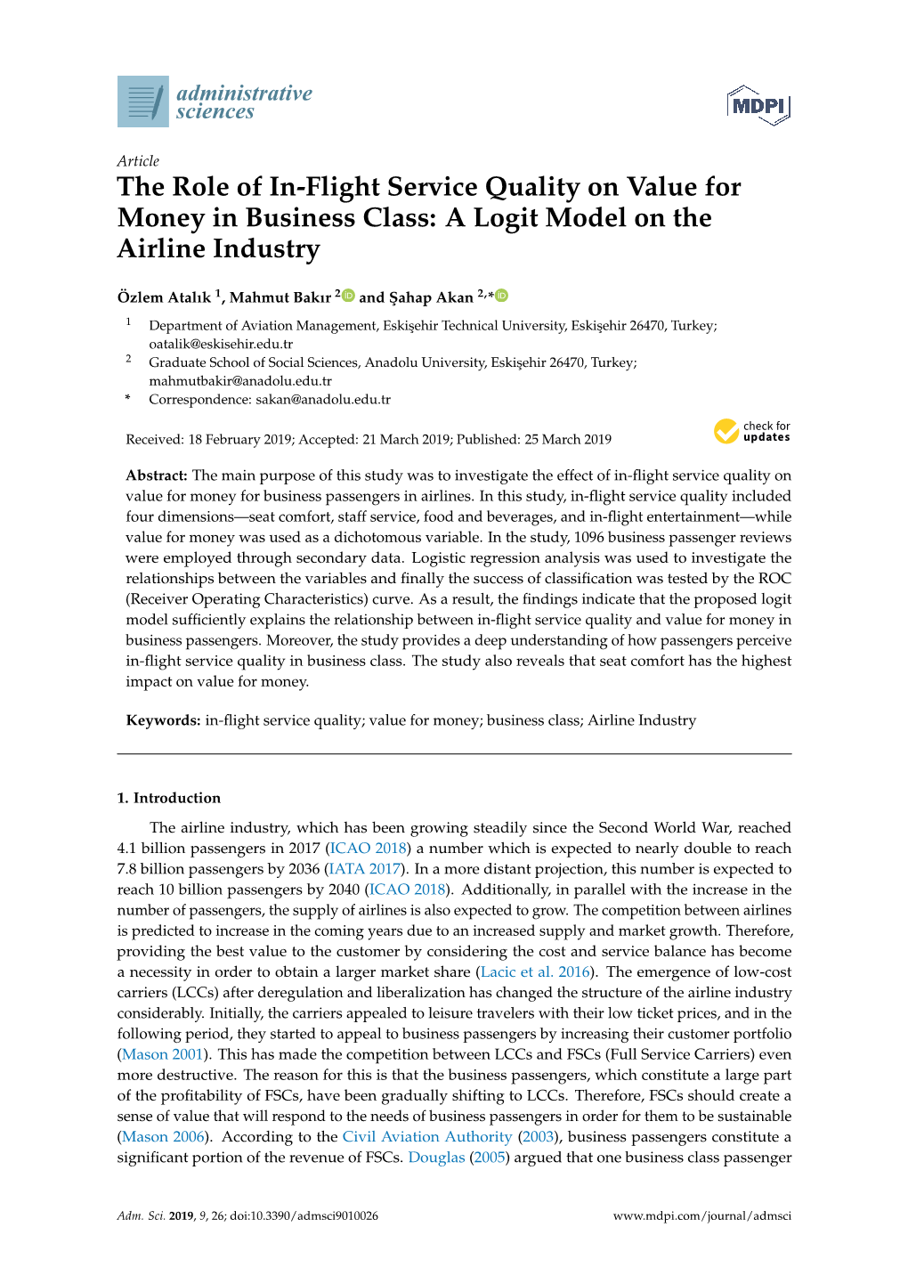 A Logit Model on the Airline Industry