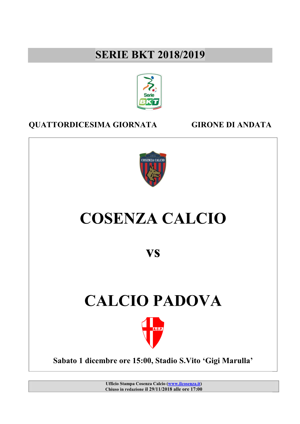 Match Program Cosenza