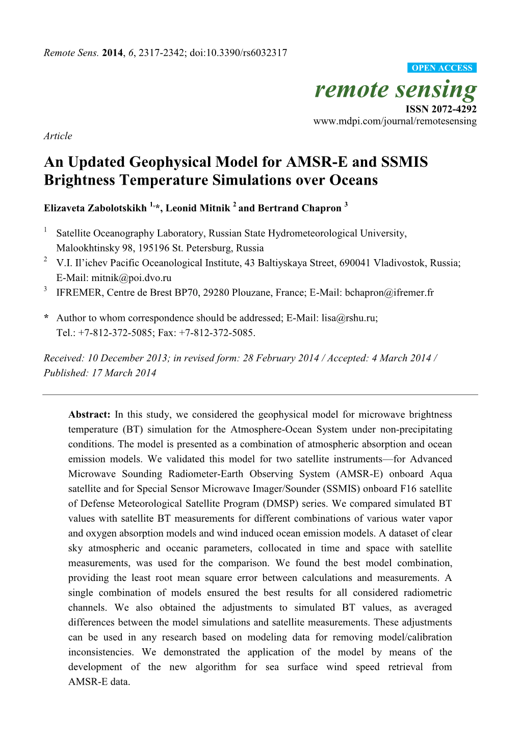 An Updated Geophysical Model for AMSR-E and SSMIS Brightness Temperature Simulations Over Oceans