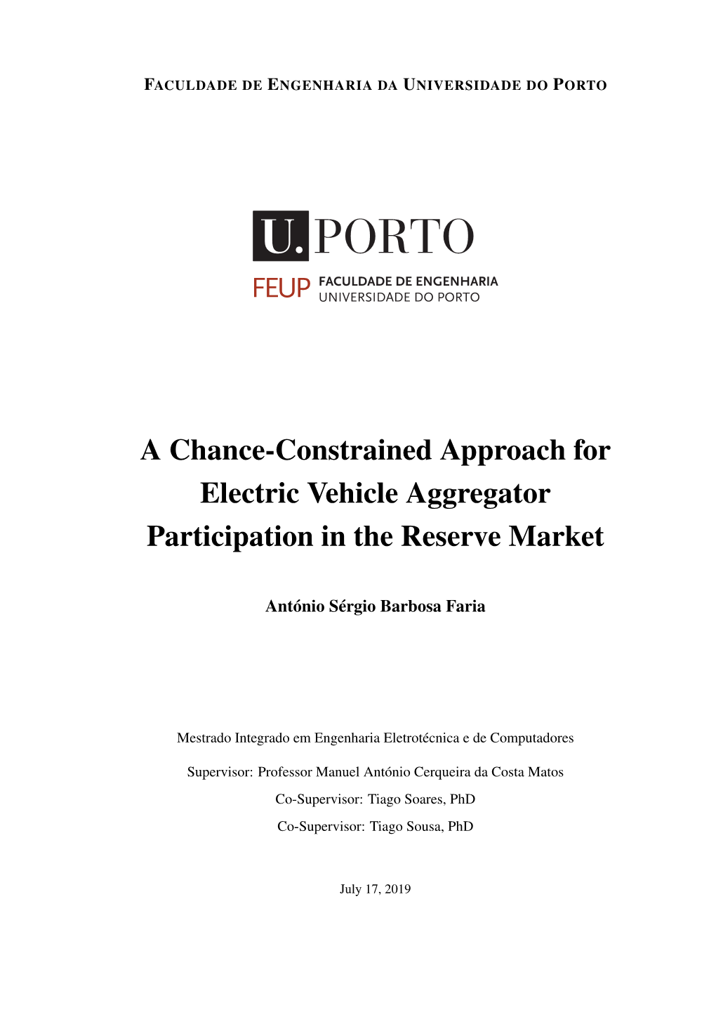 A Chance-Constrained Approach for Electric Vehicle Aggregator Participation in the Reserve Market