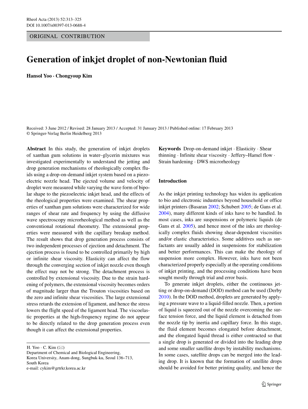 Generation of Inkjet Droplet of Non-Newtonian Fluid