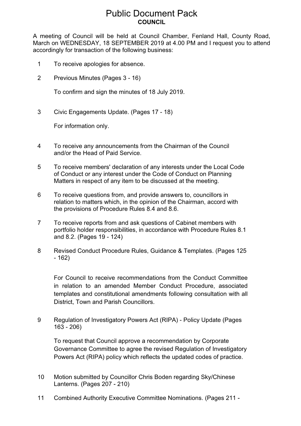 (Public Pack)Agenda Document for Council, 18/09/2019 16:00