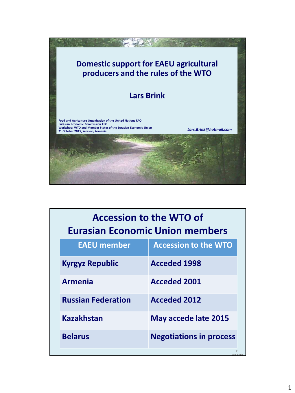 Accession to the WTO of Eurasian Economic Union Members EAEU Member Accession to the WTO