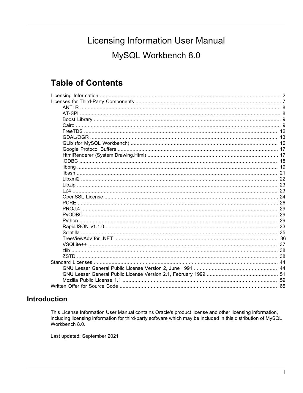 Licensing Information User Manual Mysql Workbench 8.0