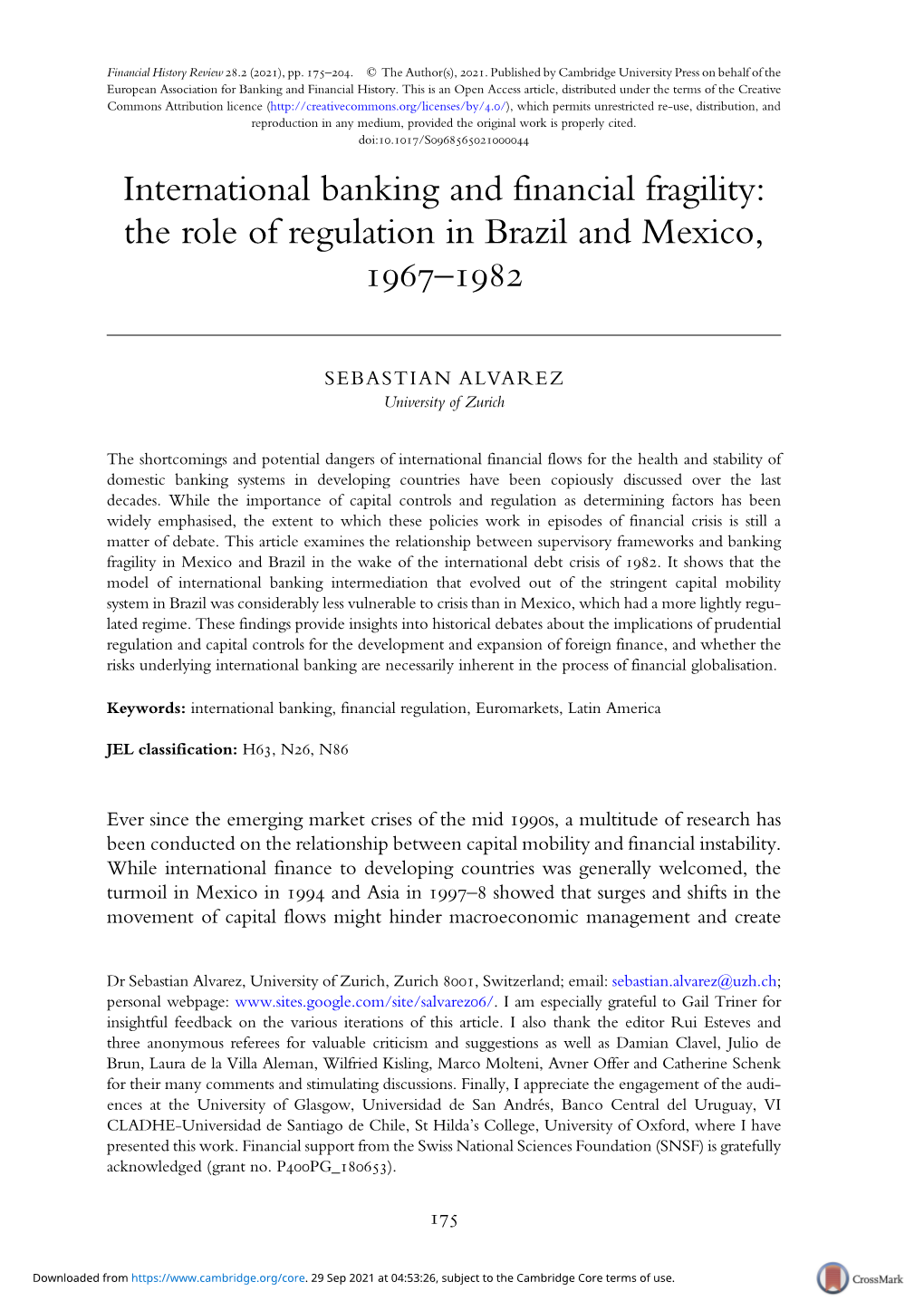 International Banking and Financial Fragility: the Role of Regulation in Brazil and Mexico, –