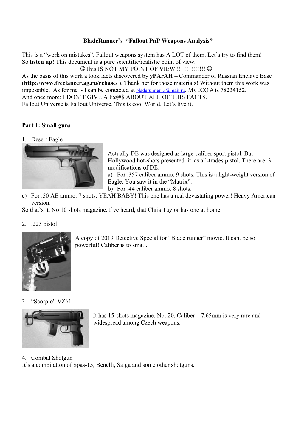 Bladerunner`S “Fallout Pnp Weapons Analysis”