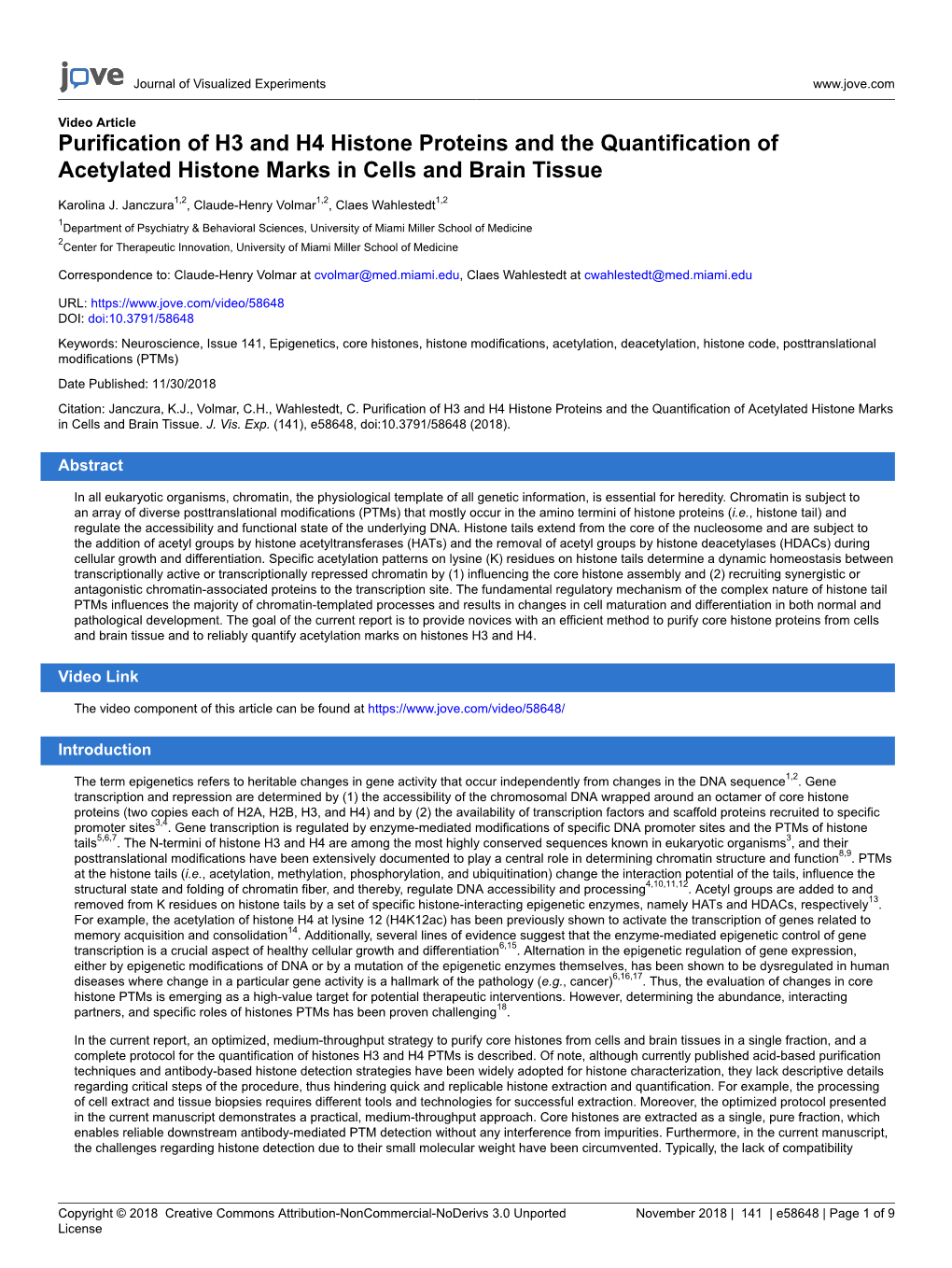 Purification of H3 and H4 Histone Proteins and the Quantification of Acetylated Histone Marks in Cells and Brain Tissue