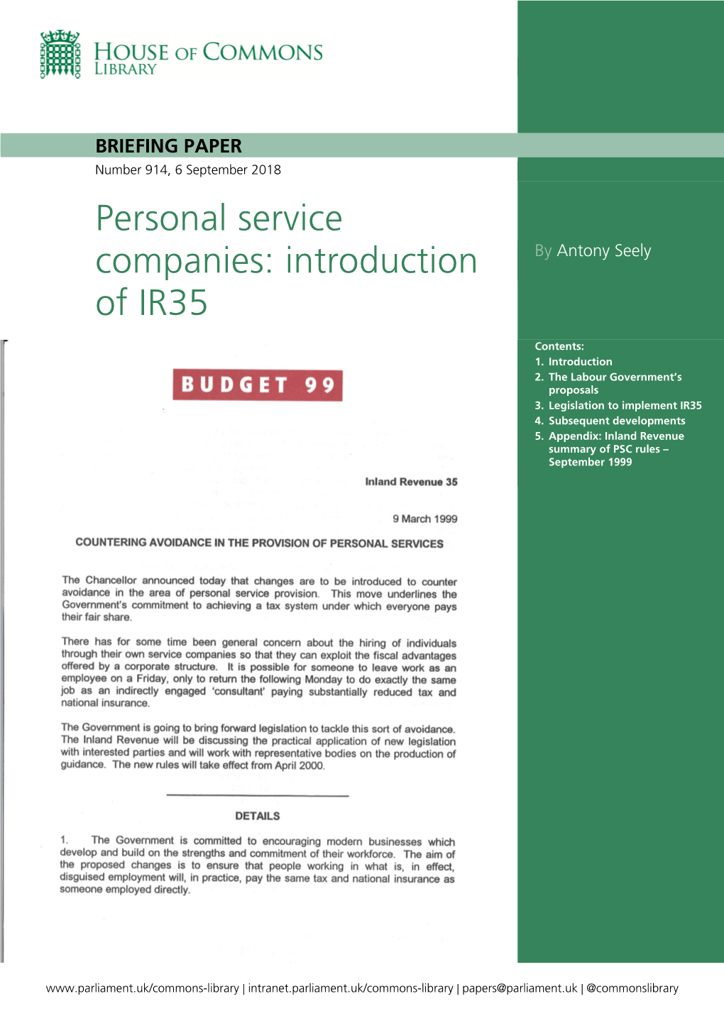 Personal Service Companies: Introduction of IR35