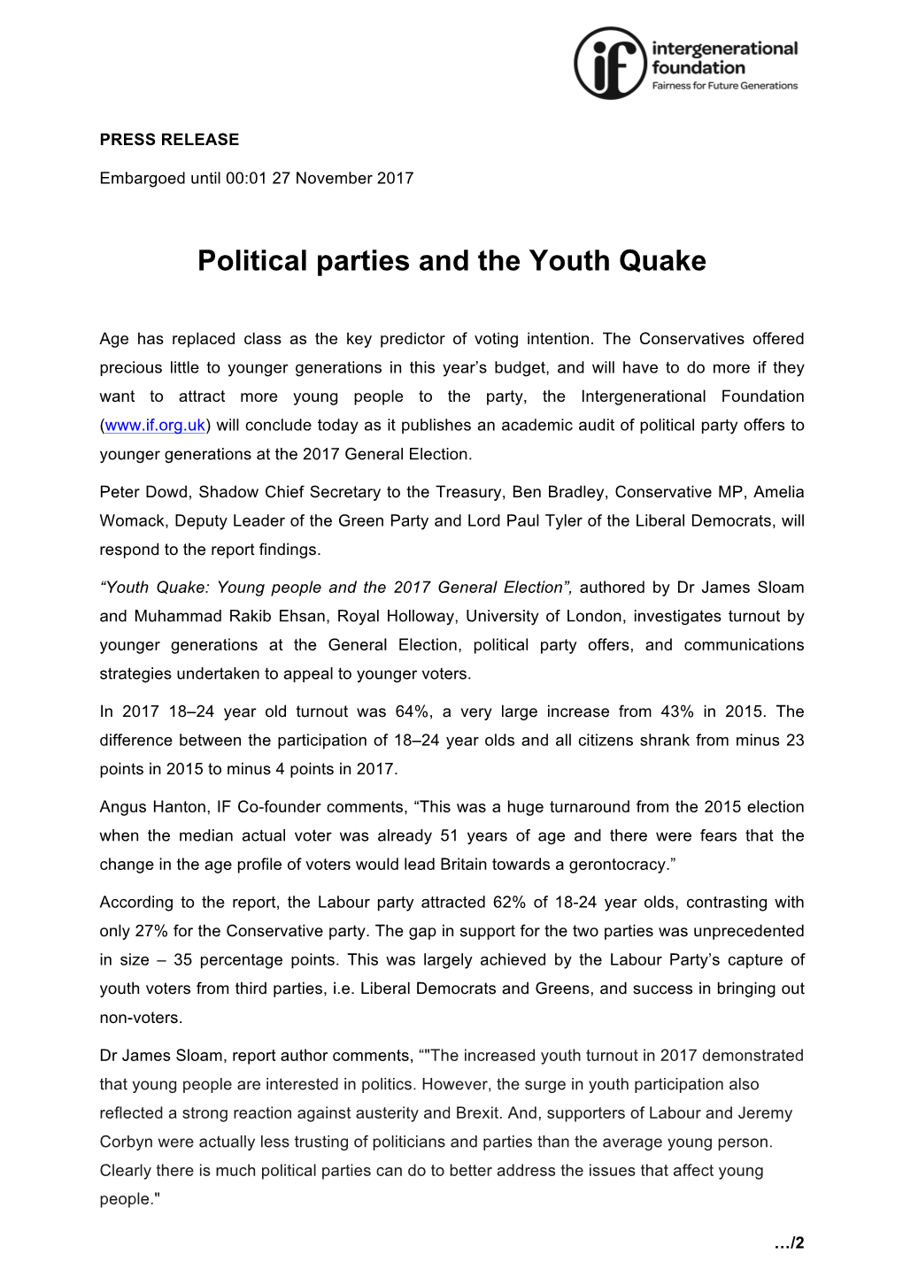 Political Parties and the Youth Quake