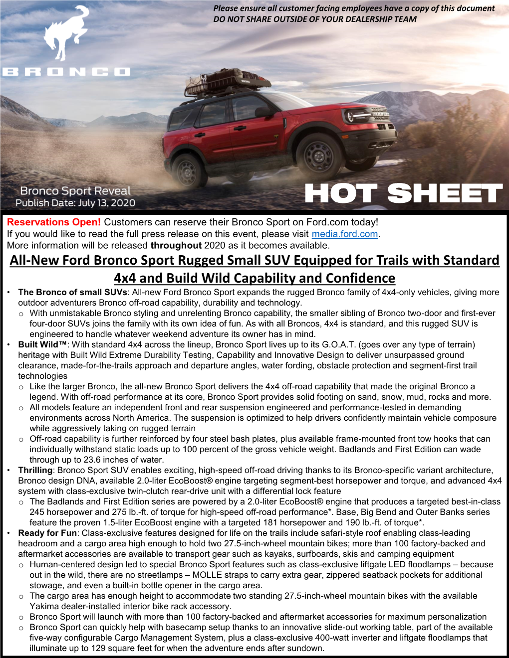 Bronco Sport Fact Sheet