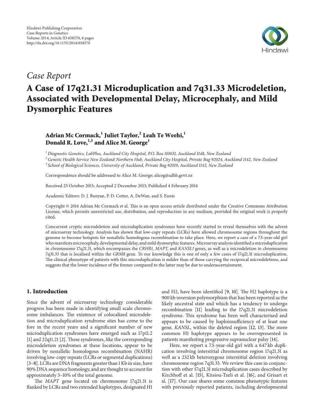 A Case of 17Q21. 31 Microduplication and 7Q31. 33 Microdeletion