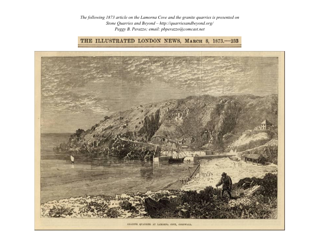 Lamorna Cove and the Granite Quarries Is Presented on Stone Quarries and Beyond – Peggy B