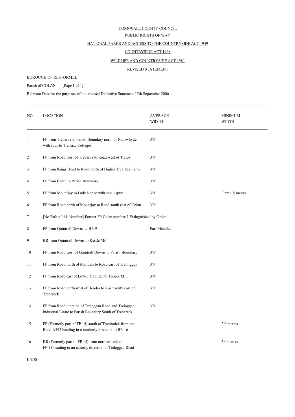 Restormel Statement 15 September 2006