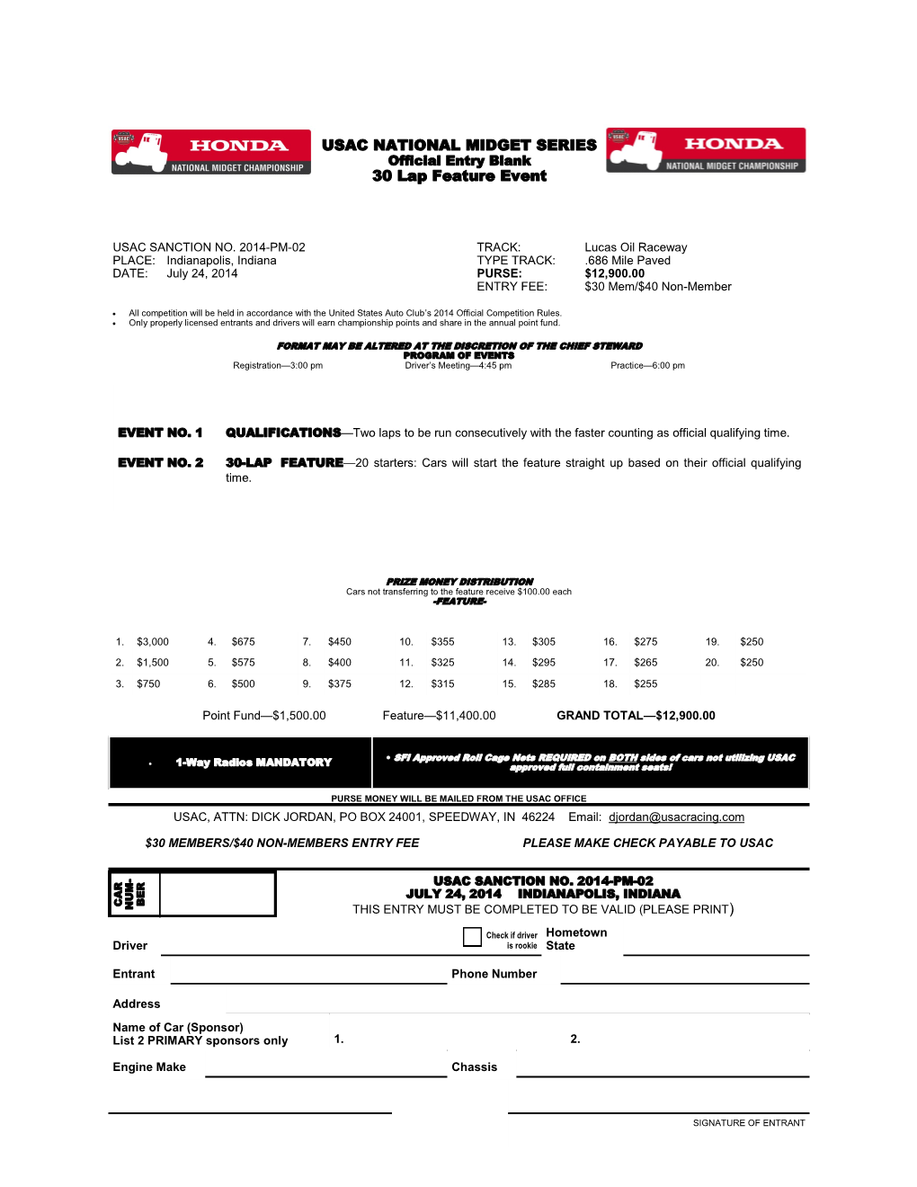 USAC NATIONAL MIDGET SERIES 30 Lap Feature Event