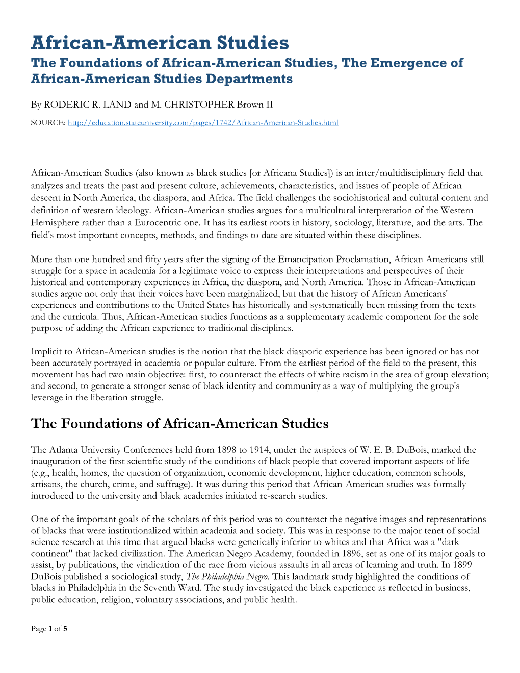 African-American Studies the Foundations of African-American Studies, the Emergence of African-American Studies Departments