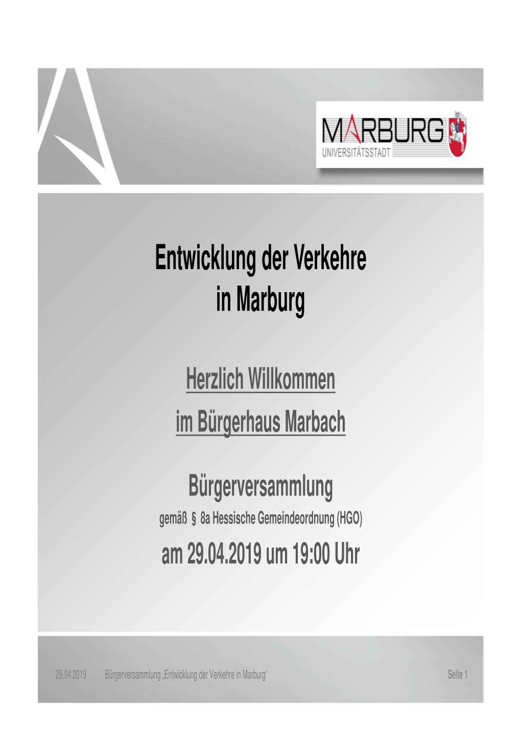 Entwicklung Der Verkehre in Marburg