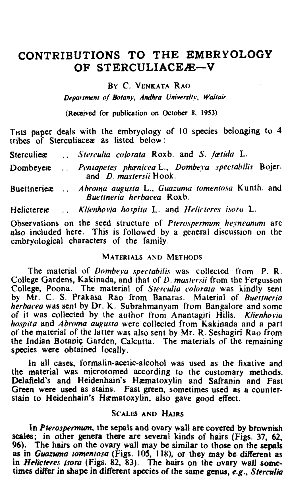 CONTRIBUTIONS to the EMBRYOLOGY of Sterculiaceie—V