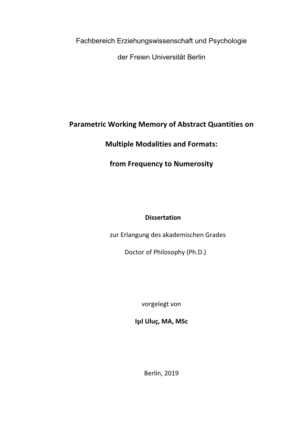 Parametric Working Memory of Abstract Quantities On