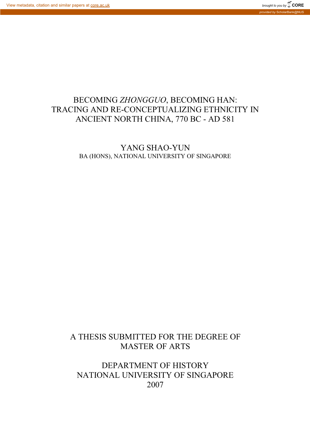 Tracing and Re-Conceptualizing Ethnicity in Ancient North China, 770 Bc - Ad 581