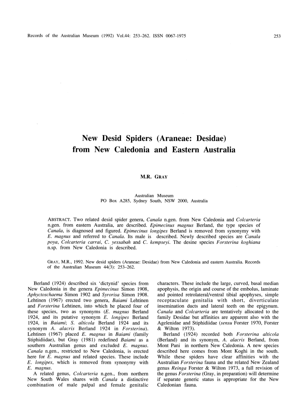 New Desid Spiders (Araneae: Desidae) from New Caledonia and Eastern Australia