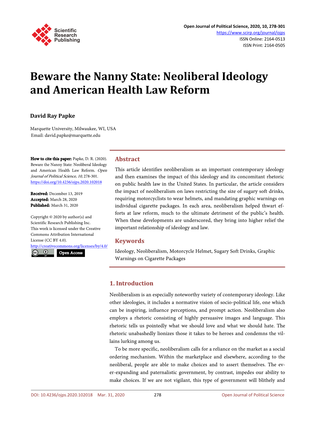 Beware the Nanny State: Neoliberal Ideology and American Health Law Reform