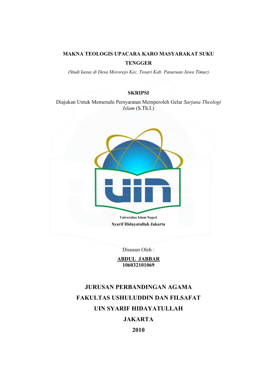 Jurusan Perbandingan Agama Fakultas Ushuluddin Dan Filsafat Uin Syarif Hidayatullah Jakarta 2010 2