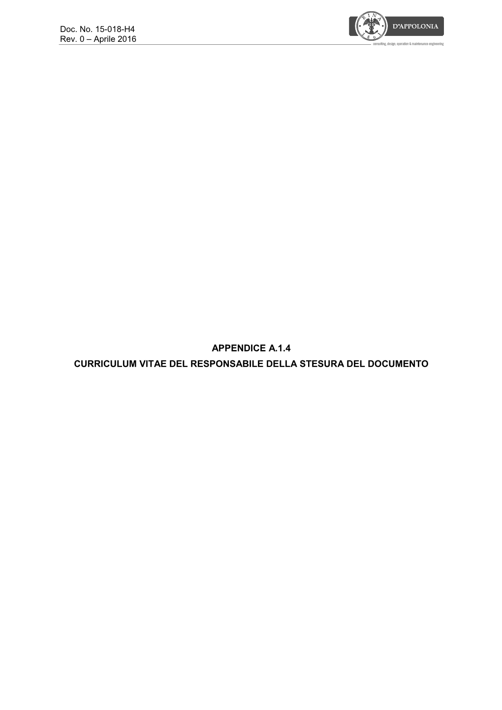 Appendice A.1.4 Curriculum Vitae Del Responsabile Della Stesura Del Documento