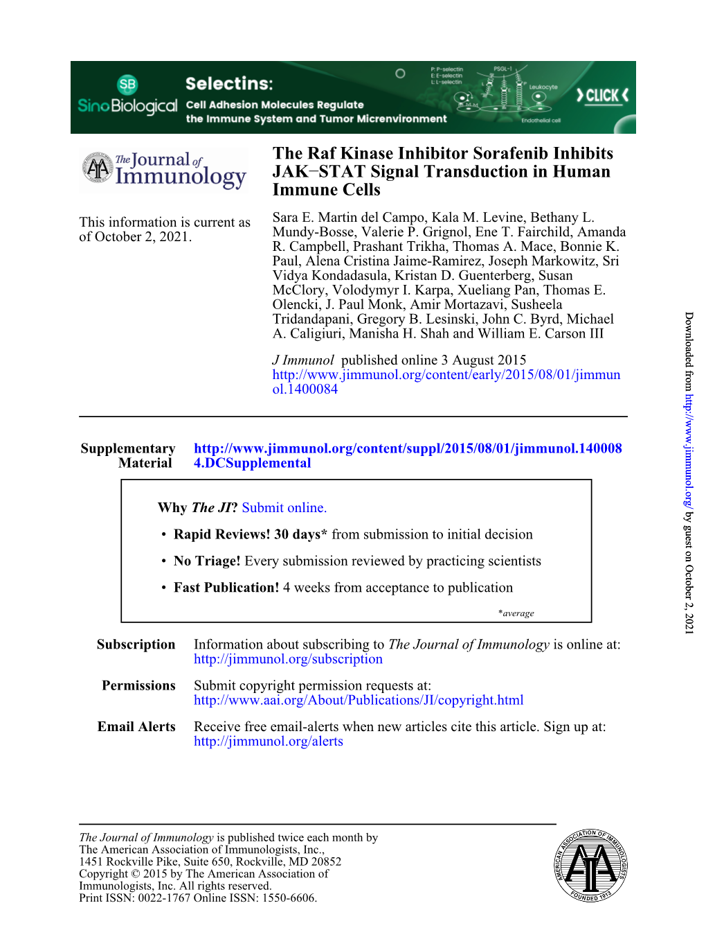 JAK the Raf Kinase Inhibitor Sorafenib Inhibits