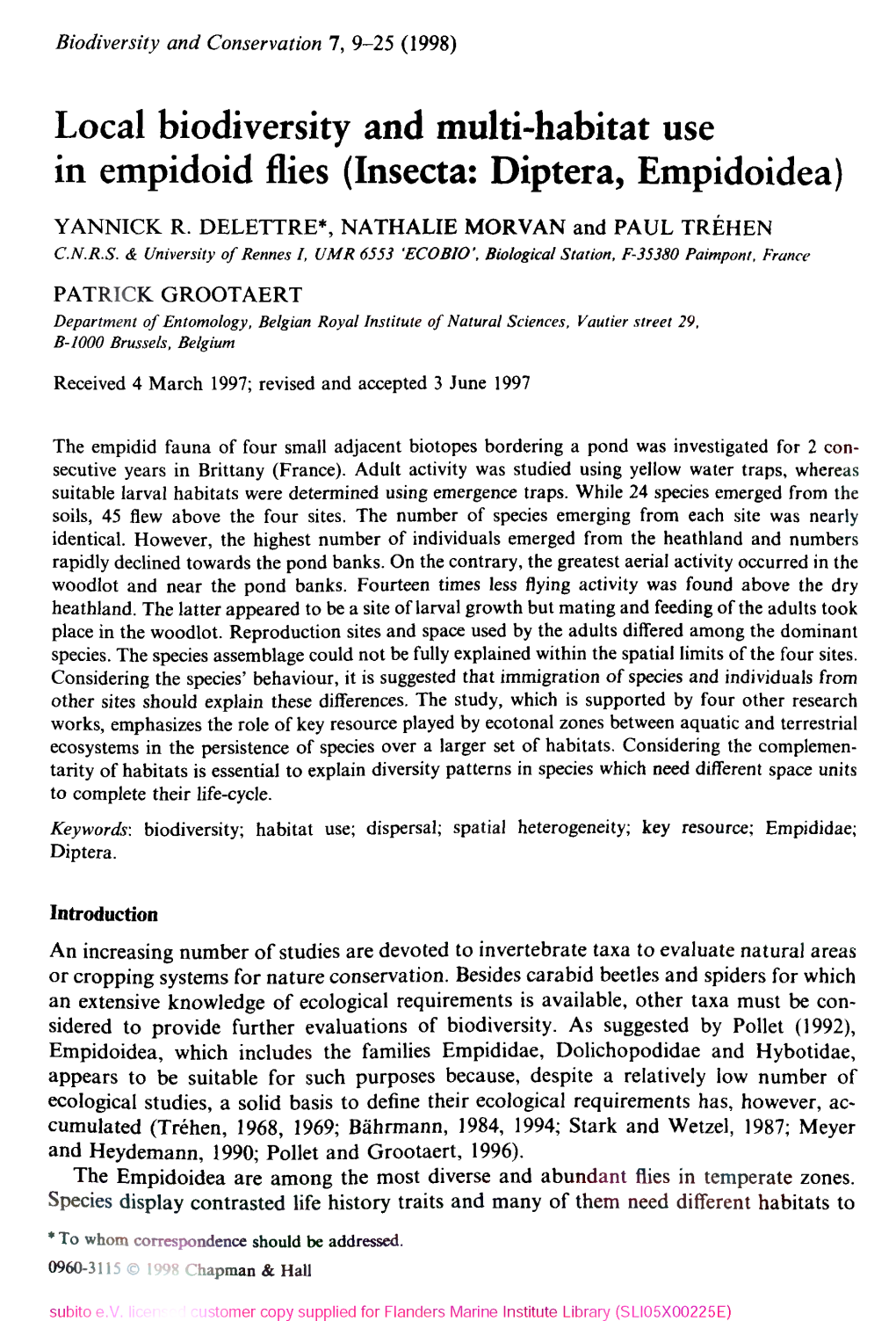 Local Biodiversity and Multi-Habitat Use in Empidoid Flies (Insecta: Diptera, Empidoidea)